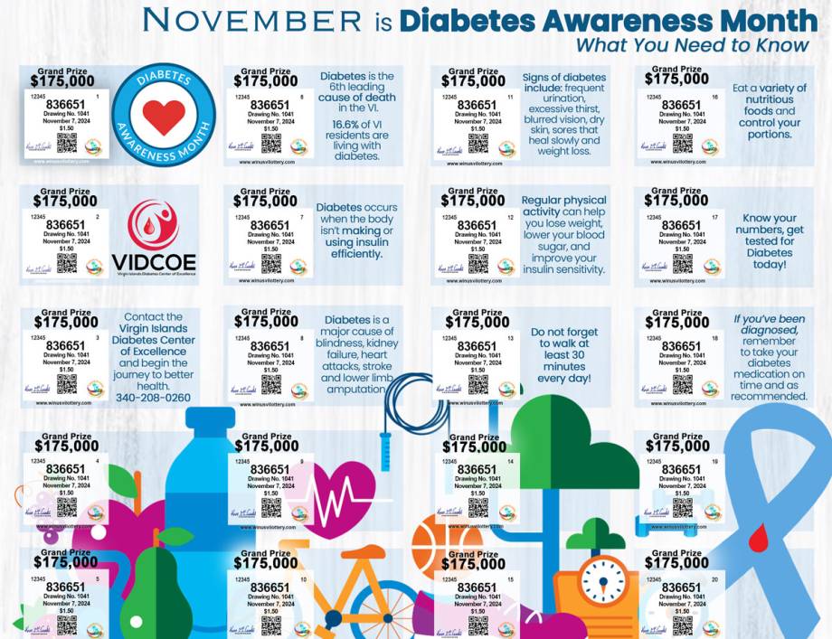 VI Lottery Drawing #1041 November is Diabetes Awareness Month Ticket is now on sale!