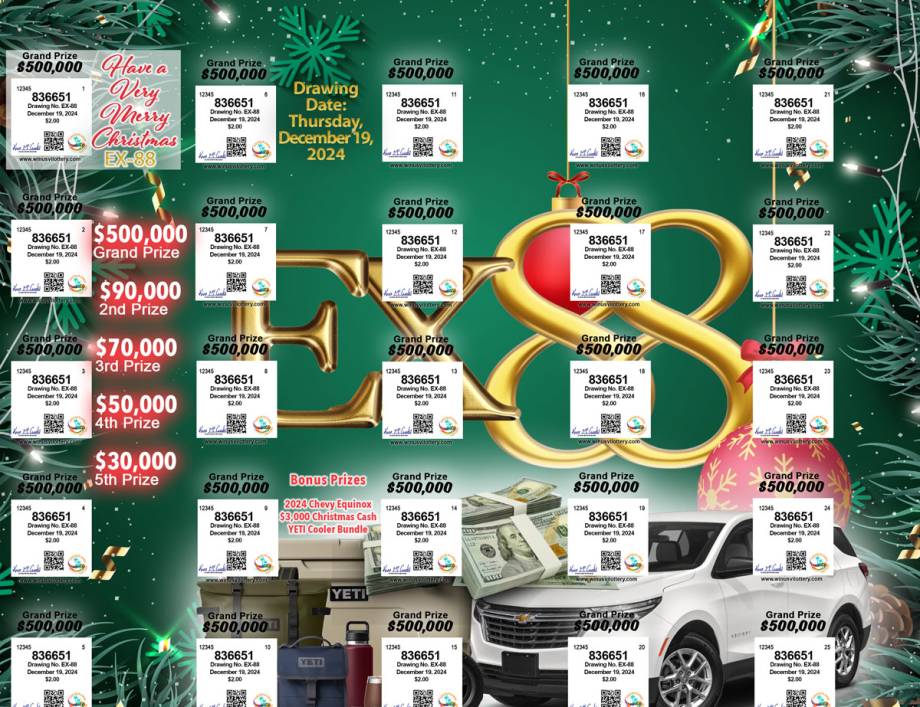 VI Lottery Drawing #EX-88 Have a Very Merry Christmas Ticket is now on sale!